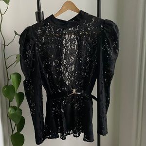 Wednesday Adams Vibes Black open-back lace top